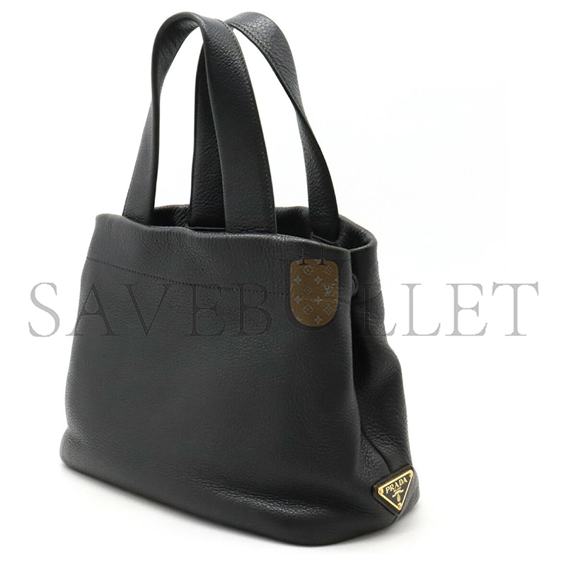 Pra*a perforated small leather tote bag black 1bc384 (32*24*14cm)